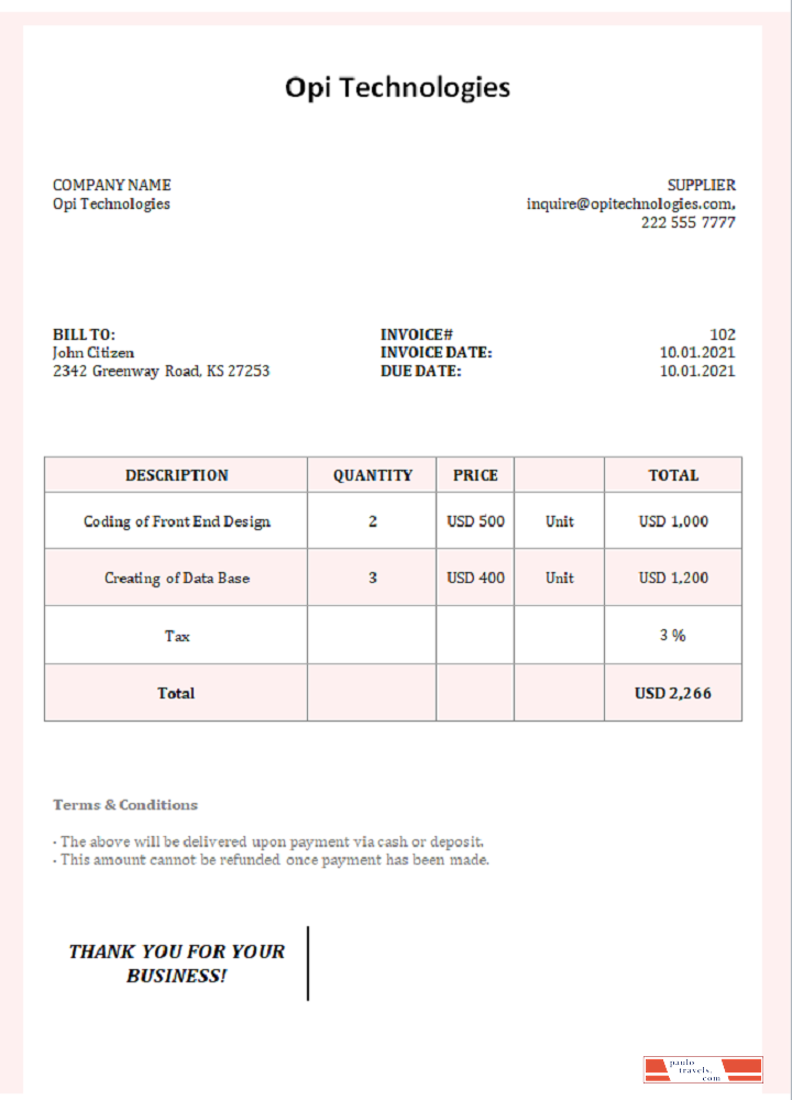 USA Opi Technologies invoice PSD template